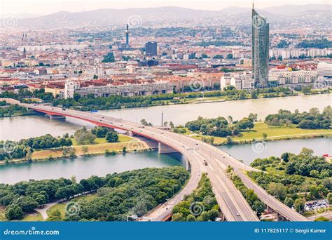 panorama   danube river  vienna austria stock image image  aerial center