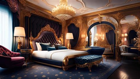 luxury royal bedroom interior  golden walls luxurious gold
