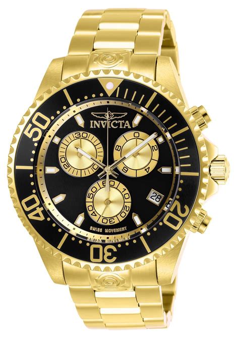 invicta men s pro diver quartz chronograph black gold dial watch