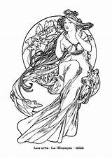 Mucha Coloring Alphonse Pages Nouveau Tattoo Book Alfons Illustration Women Line Drawings Adult Drawing Template Dvdbash Works Sketches Painting Choose sketch template