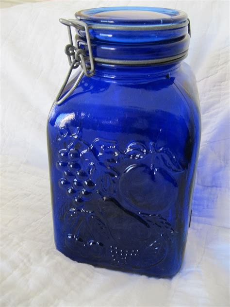 Vintage Cobalt Blue Glass Jar Canister Beautiful Cobalt Canister