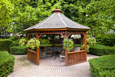 landscaped garden   gazebo situated   interlocking stone patio photo remodeling analysis