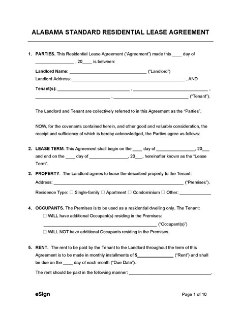 alabama residential lease agreement template printable templates