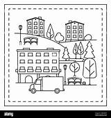 Coloring Trees Kids City Houses Vector Landscape Truck Illustration Alamy sketch template