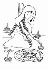 Coloring Indian Girl Pages Rangoli Decorating Color Getcolorings Decorati sketch template