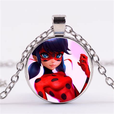 miraculous ladybug necklace glass gems  charms pendant gold silver
