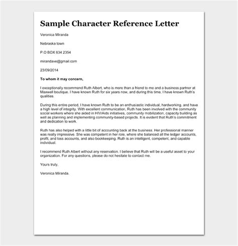 sample character reference letter writing  reference letter