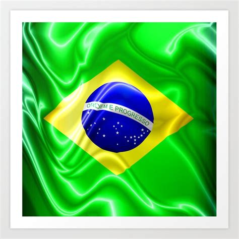 Brazil Flag Waving Silk Fabric Art Print By Bluedarkatlem