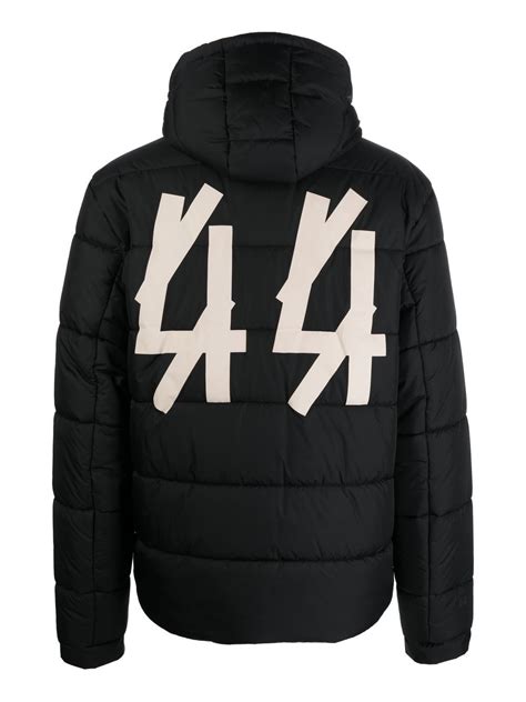 label group logo print hooded puffer jacket farfetch