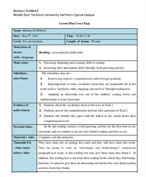 lesson plan reading comprehension docx lesson plan education theory