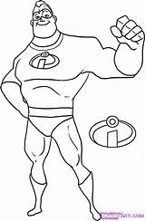 Incredibles Coloring Incredible Mr Pages Disney Draw Drawing Color Kids Step Incridible Les Print Characters Printable Cartoon Drawings Clip Simple sketch template