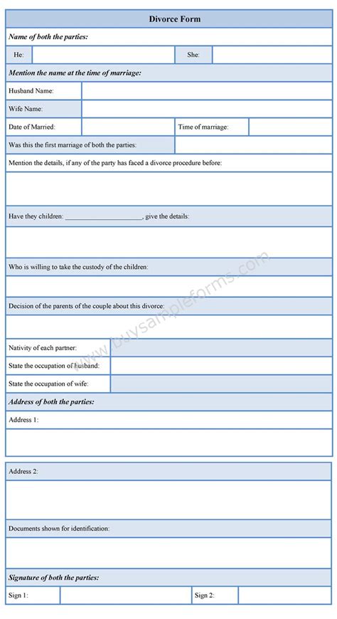 divorce form sample divorce form format