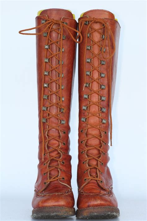 Vintage Zodiac Tall Lace Up Leather Campus Riding Boots With