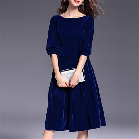 Royal Blue Velvet Dresses Beautiful Lady Fashion Dress