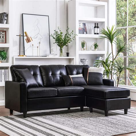 honbay convertible sectional sofa couch leather  shape couch