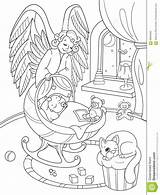 Guardian Angel Coloring Babys Protects Childrens Sleep Interior Illustration Vector Cartoon Room Book sketch template