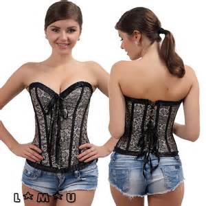 high class lace up waist training steel boned pure underbust corset top