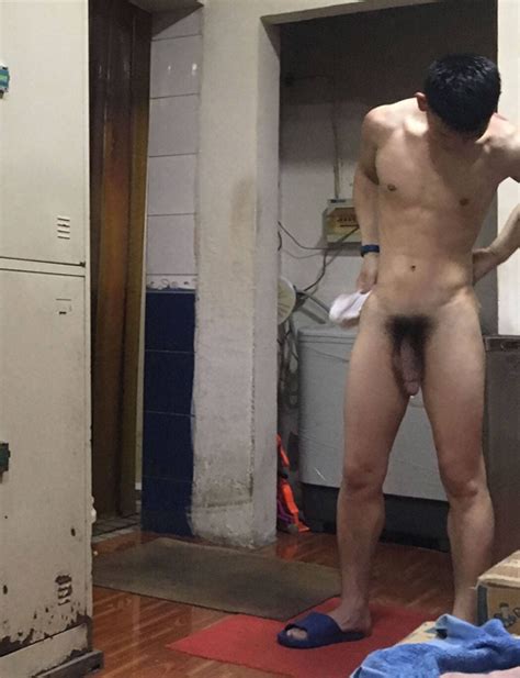 chinese worker with huge dick spied in locker room after shower my own private locker room