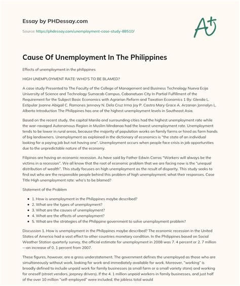 unemployment   philippines phdessaycom