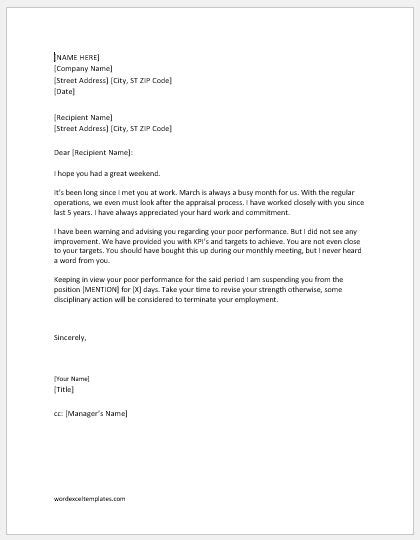 employee suspension letter templates word excel templates