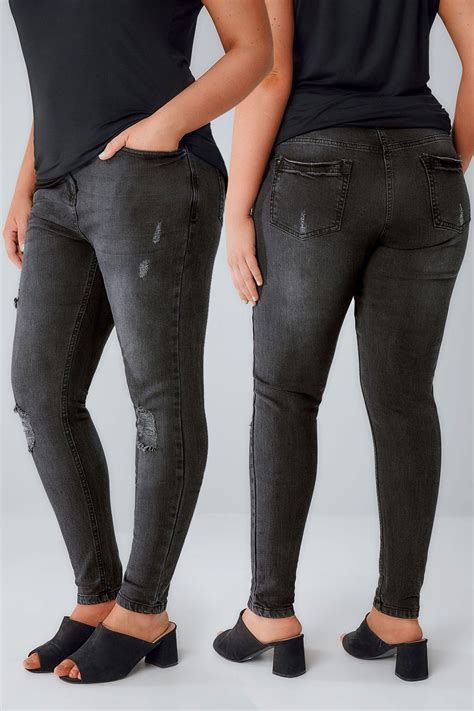 black rip detail skinny jeans plus size 14 to 28