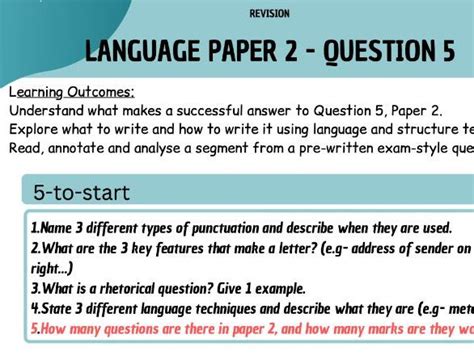 gcse english language paper  aqa question  revision lesson