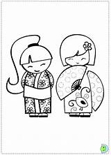 Kokeshi Coloring Dolls Doll Pages Dinokids Getcolorings Color Close sketch template