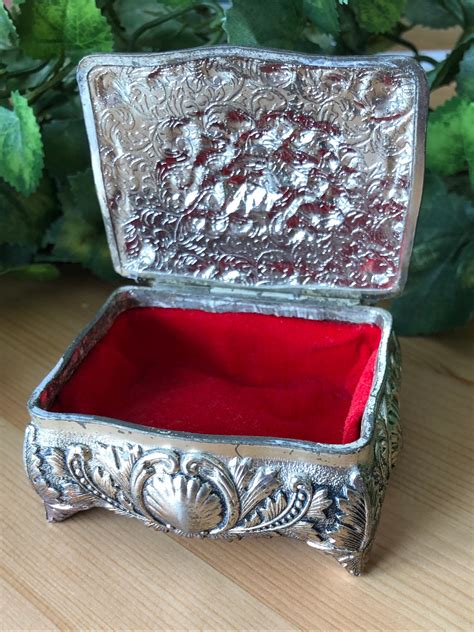darling silver plated trinket box  red velvet lining etsy