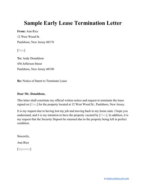 lease termination letter  tenant template