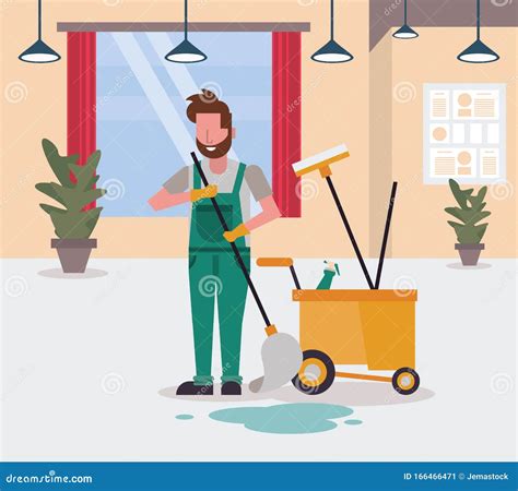 man die werkzaam   de huishouding met mop vector illustratie illustration  avatar
