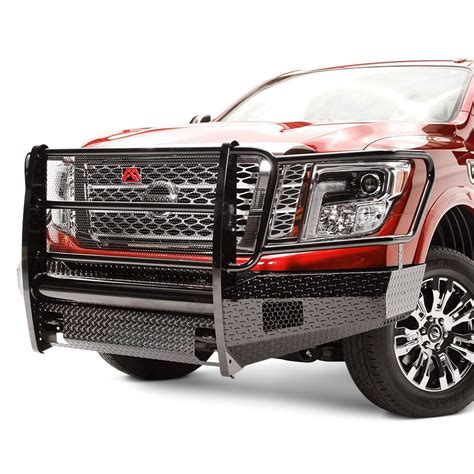 fab fours nissan titan xd  black steel full width front winch hd bumper  full grille