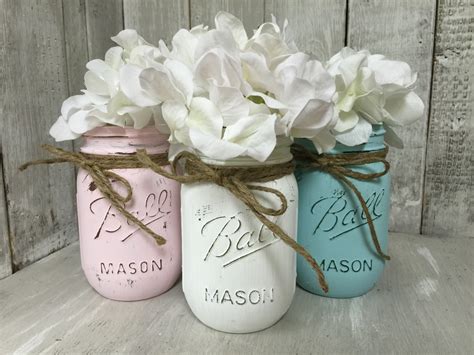 shabby chic mason jars painted mason jars mason jar vases jars  gifts weddings showers