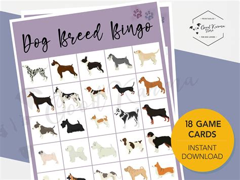 dog breed bingo printable bingo cards  kids dog birthday party