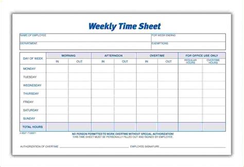 weekly time sheet printable