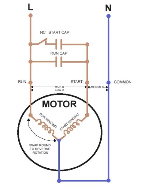 wiring diagram  single phase motor  capacitor  starting