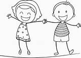 Boy Coloring Girl Holding Pages Hands Kids Drawing Cartoon Colour Template Colouring Clipart Color Printable Print Getcolorings Girls Clip Cute sketch template
