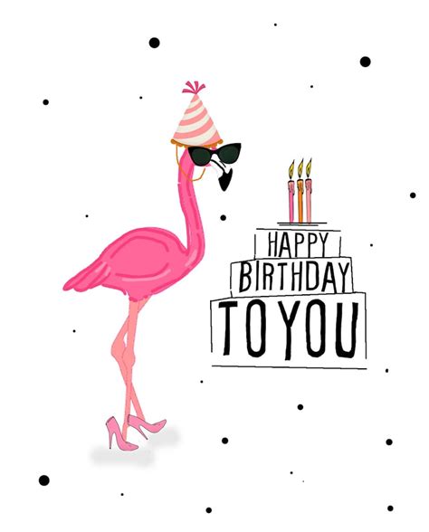 happy birthday flamingo digital card printable greeting etsy