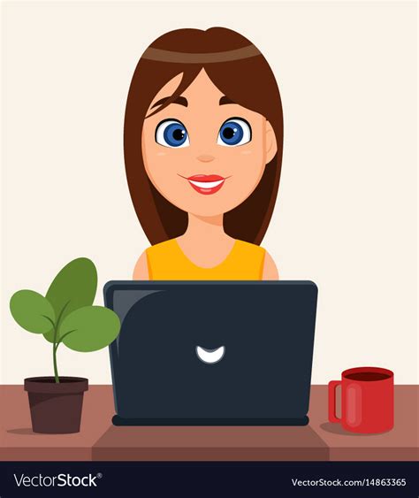 business woman entrepreneur working on a laptop vector image