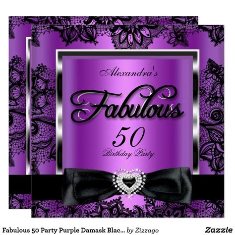 fabulous 50 party purple damask black lace invitation