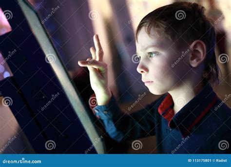 child playing  touch screen stock image image  information