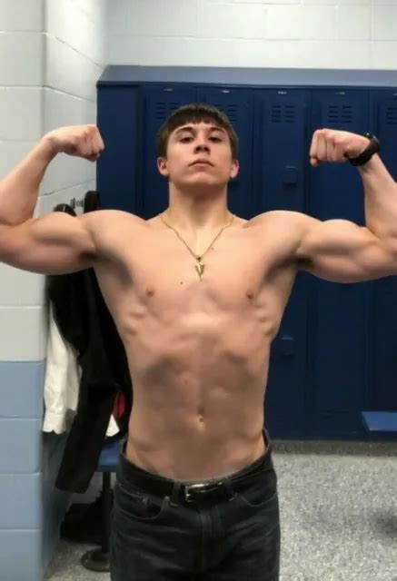 shirtless muscular male beefcake athletic jock flexing biceps guy photo
