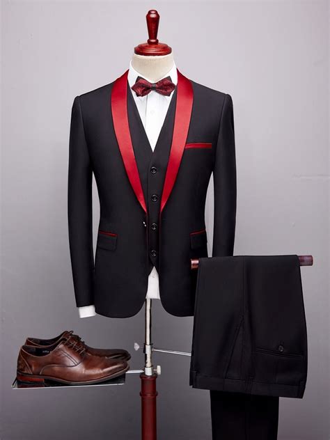 Buy Designers 2019 Black Red Tuxedo Mens Suits Formal