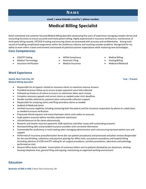 medical billing specialist resume  guide zipjob