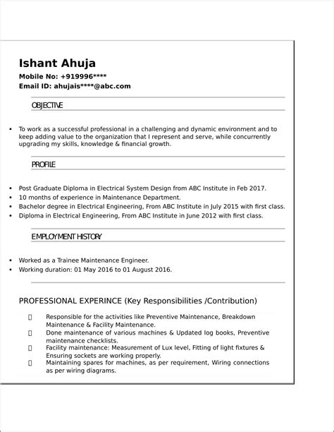 resume  electrical engineer fresher  resume resume examples