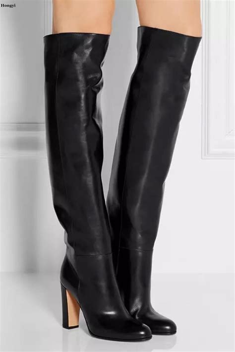 hongyi autumn winter newest black boots woman round toe over the knee
