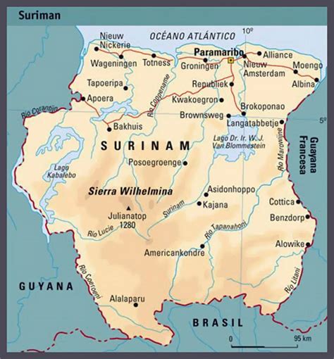 elevation map  suriname suriname south america mapsland maps   world