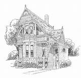 Colouring Houses Cottages Designlooter Doodles Icolor sketch template