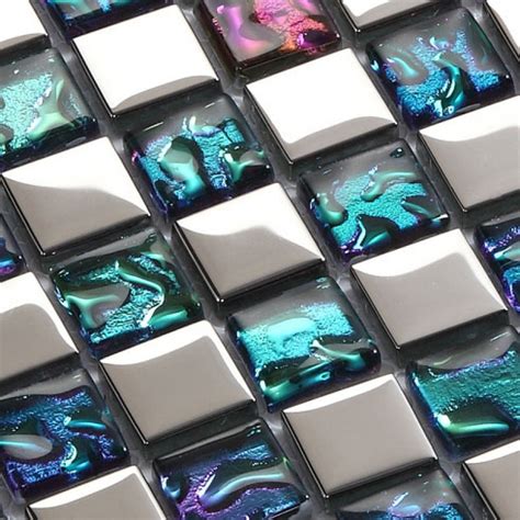 Multi Colored Crystal Mosaic Silver Coated Glass Tile Backsplash