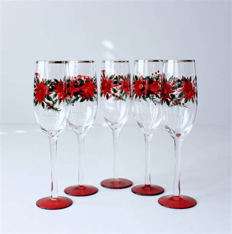 Crystal Wine Glasses Poinsettia Vintage Champagne Flute Vintage