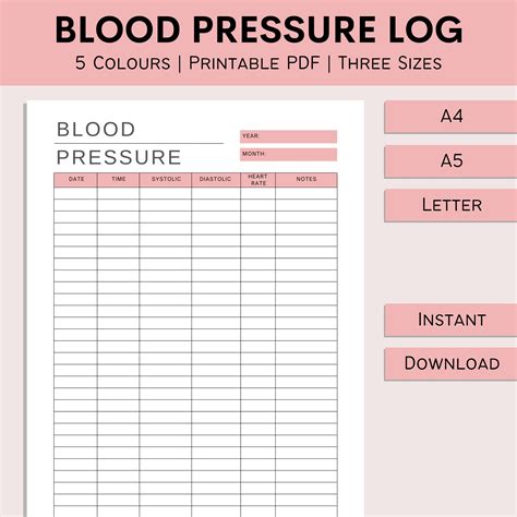 blood pressure log high blood pressure tracker printable bp tracker